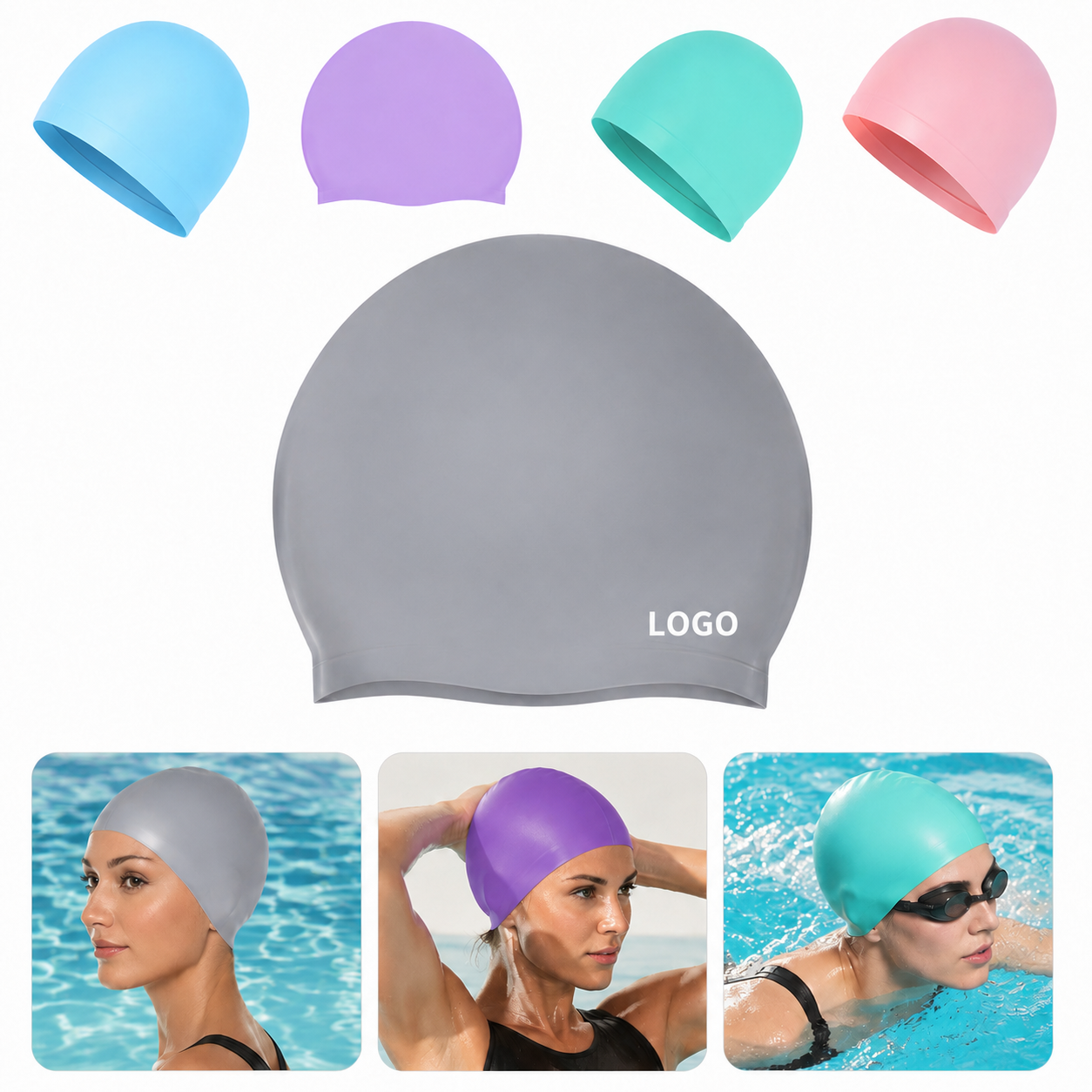 EcoComfort High-Elastic Waterproof Silicone Swim Cap for Long Hair
