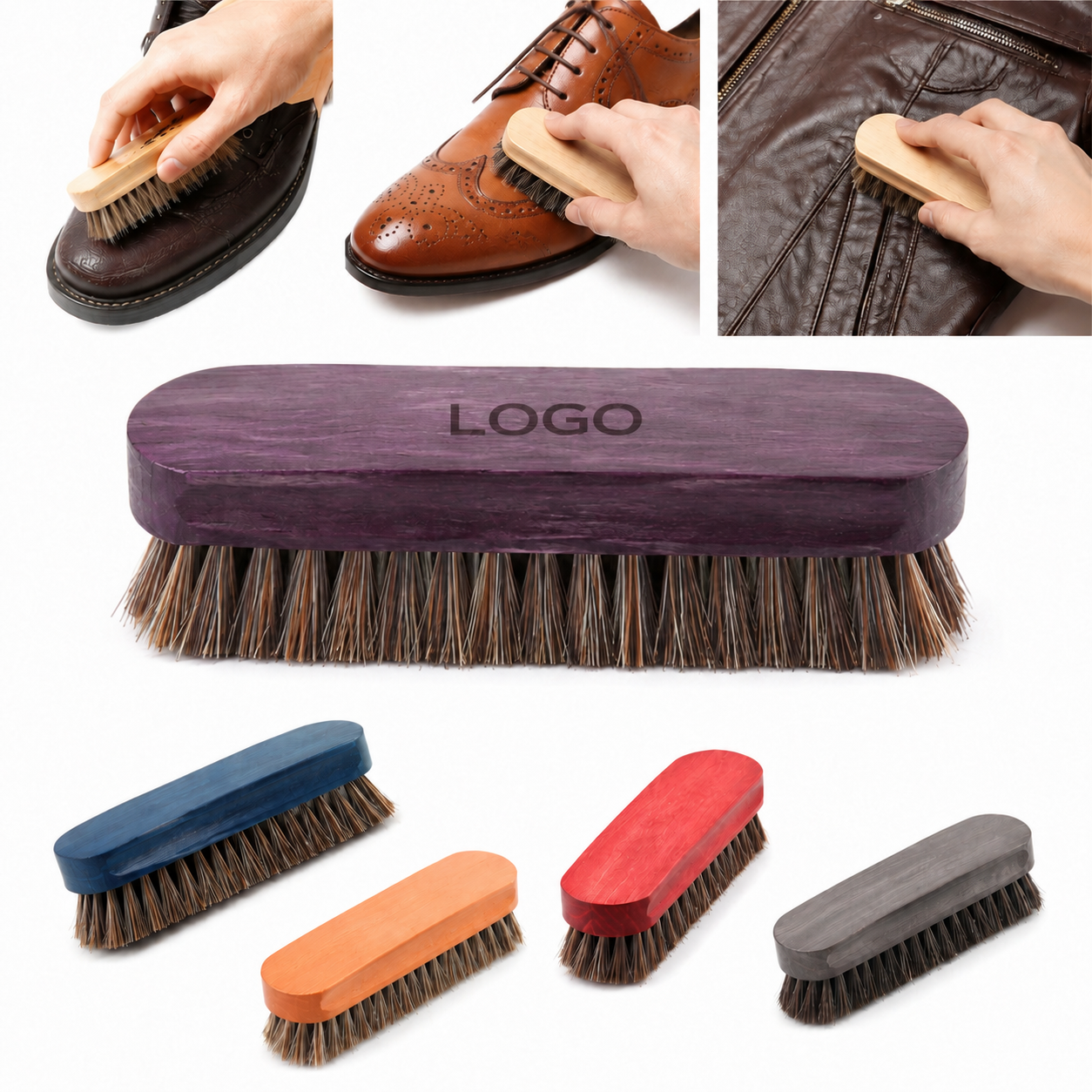 Genuine Horsehair Leather Polishing Shoe Brush
