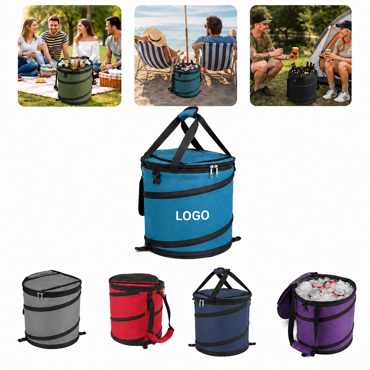 Collapsible Oxford Fabric Insulated Cooler Bucket