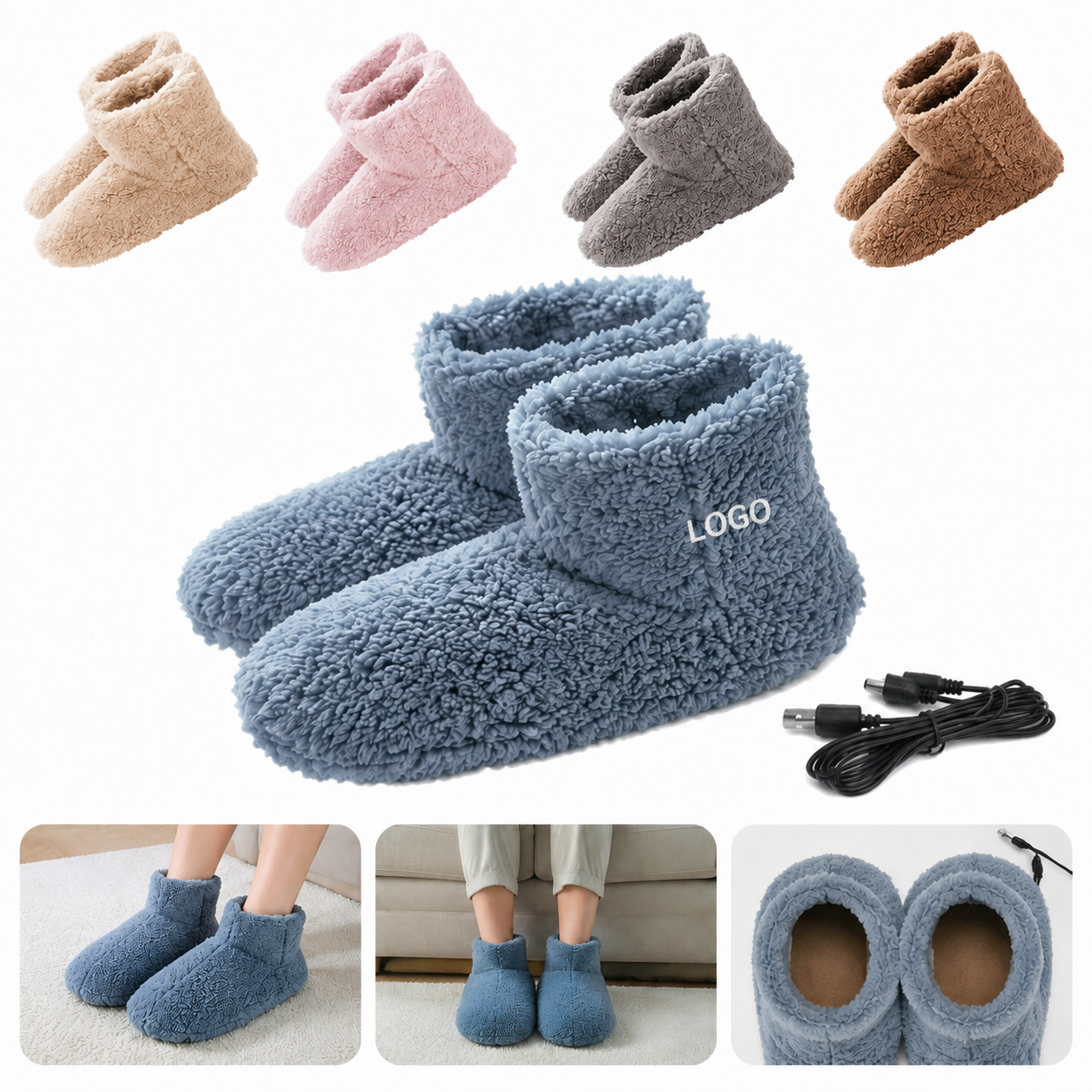 USB Heated Coral Fleece Bootie Foot Warmers