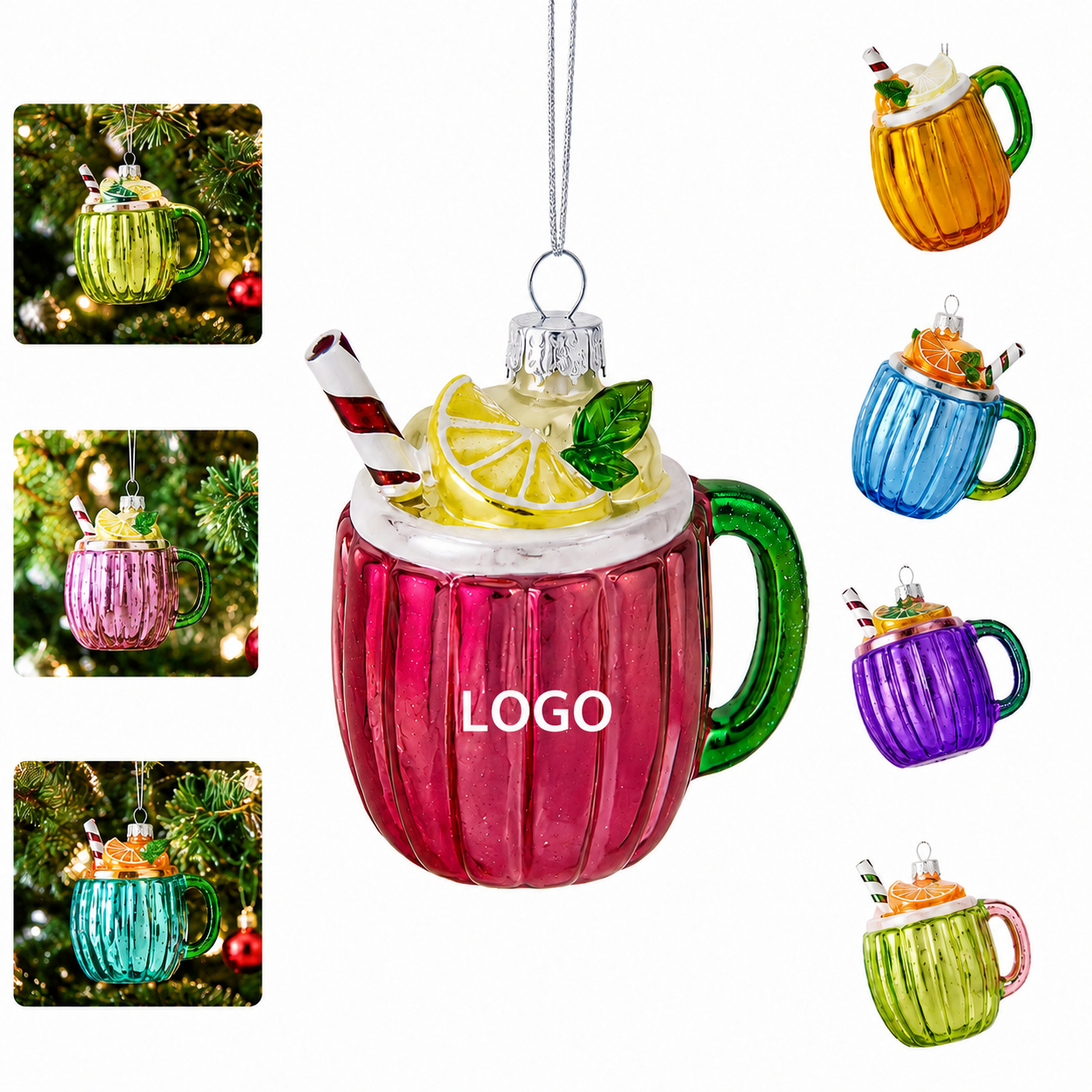 Hanging Christmas Glass Mug Ornaments