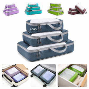 Piece Compression Packing Cubes Set with Mesh Panels and Nylon Zippers